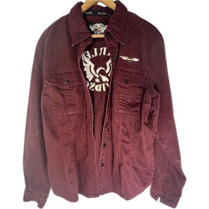 Vintage Harley Davidson Women's Burgundy Button Up Size L, Eagle Embroidered